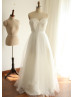 Ivory Sweetheart Strapless Lace Tulle Pearls Decorated Long Wedding Dress